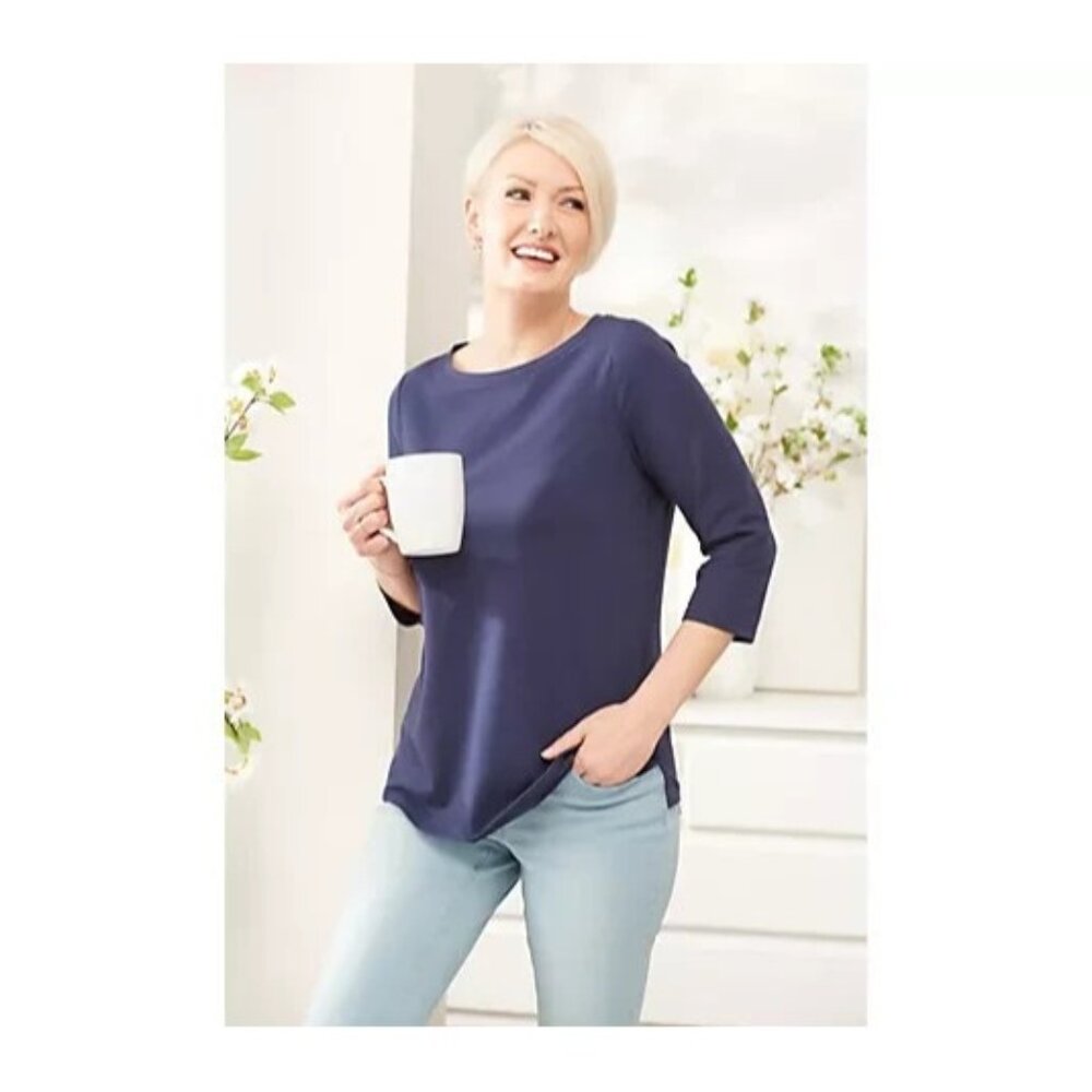 Belle by Kim Gravel TripleLuxe Knit 3/4-Sleeve Top Twilight Size 3X A469024